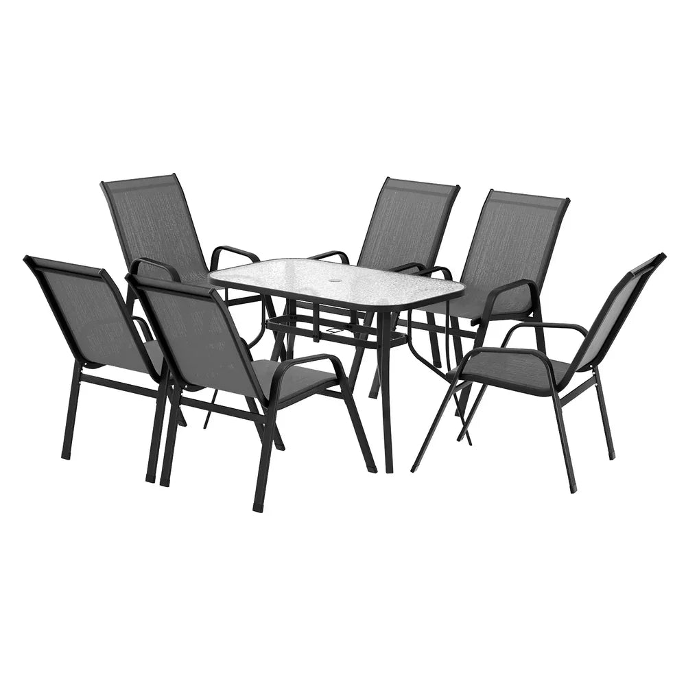 Gardeon 7PC Outdoor Dining Set Table and Chairs Patio Furniture Garden Bistro Set Grey - Mekamart Australia