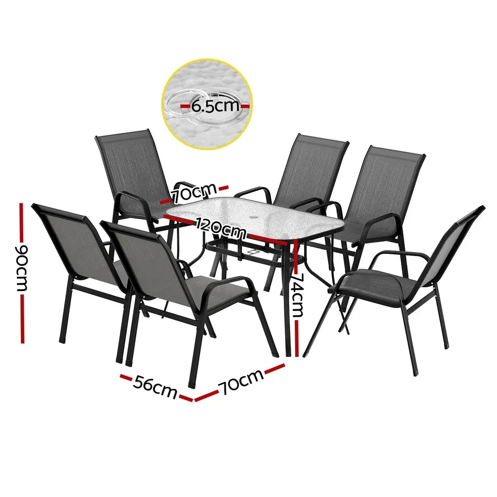 Gardeon 7PC Outdoor Dining Set Table and Chairs Patio Furniture Garden Bistro Set Grey - Mekamart Australia