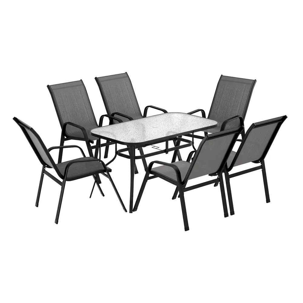 Gardeon 7PC Outdoor Dining Set Table and Chairs Patio Furniture Garden Bistro Set Grey - Mekamart Australia