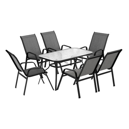 Gardeon 7PC Outdoor Dining Set Table and Chairs Patio Furniture Garden Bistro Set Grey - Mekamart Australia