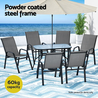 Gardeon 7PC Outdoor Dining Set Table and Chairs Patio Furniture Garden Bistro Set Grey - Mekamart Australia