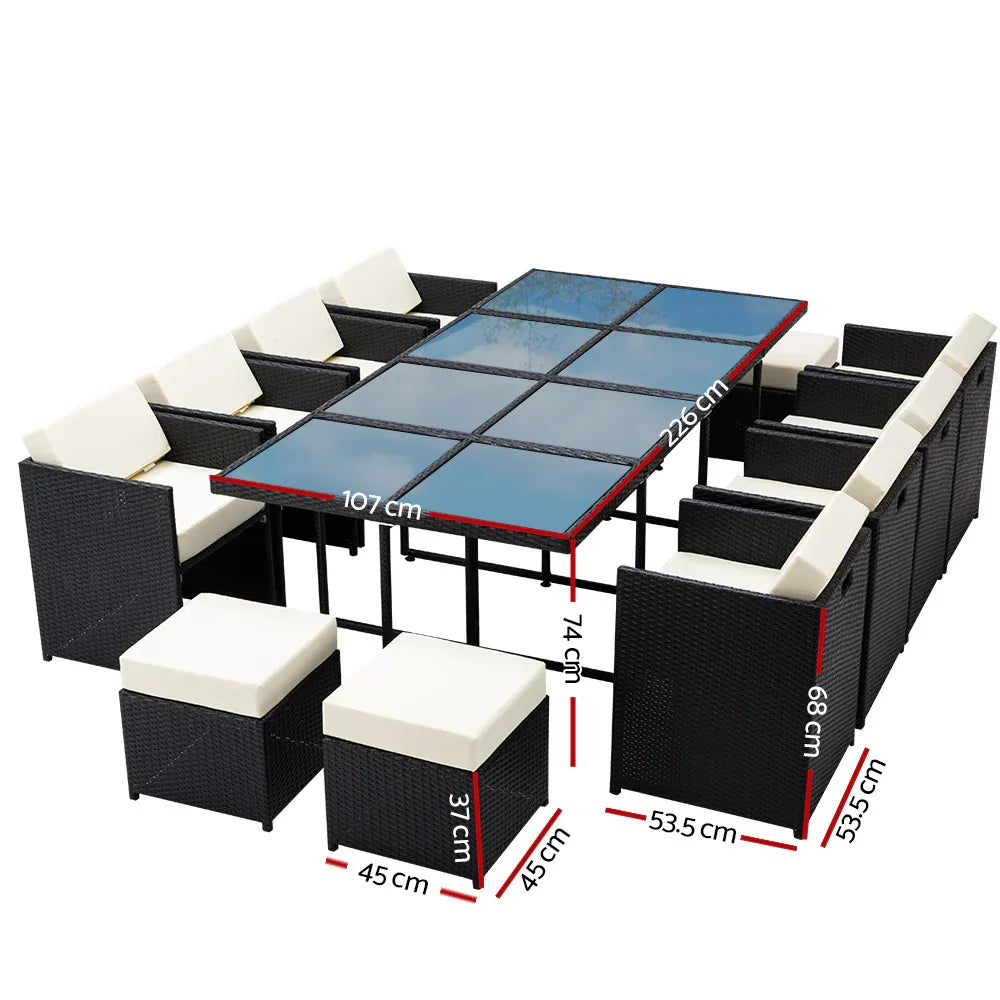 Gardeon Outdoor Dining Set 13 Piece Wicker Table Chairs Setting Black - Mekamart Australia