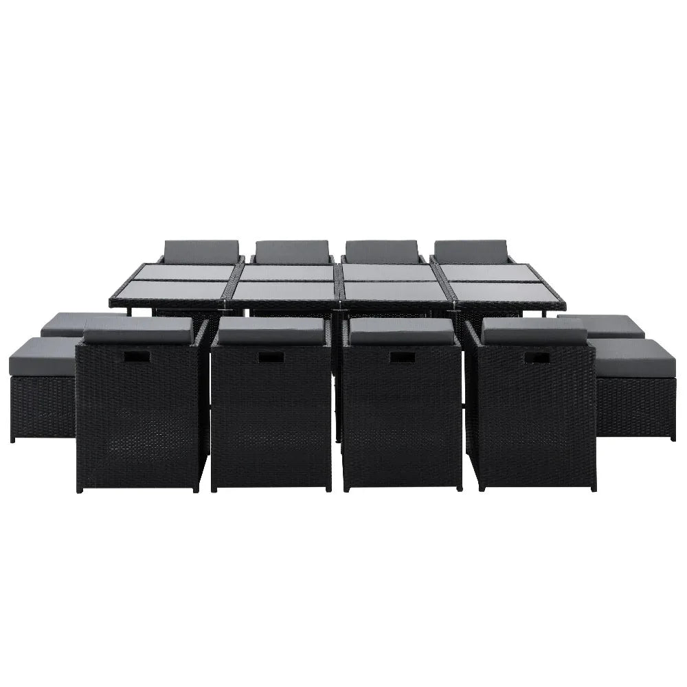 Gardeon Outdoor Dining Set 13 Piece Wicker Table Chairs Setting Black - Mekamart Australia