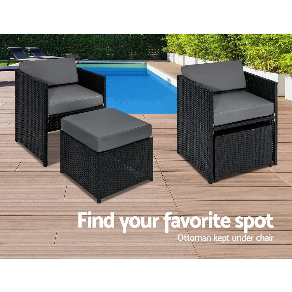 Gardeon Outdoor Dining Set 13 Piece Wicker Table Chairs Setting Black - Mekamart Australia