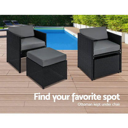 Gardeon Outdoor Dining Set 13 Piece Wicker Table Chairs Setting Black - Mekamart Australia