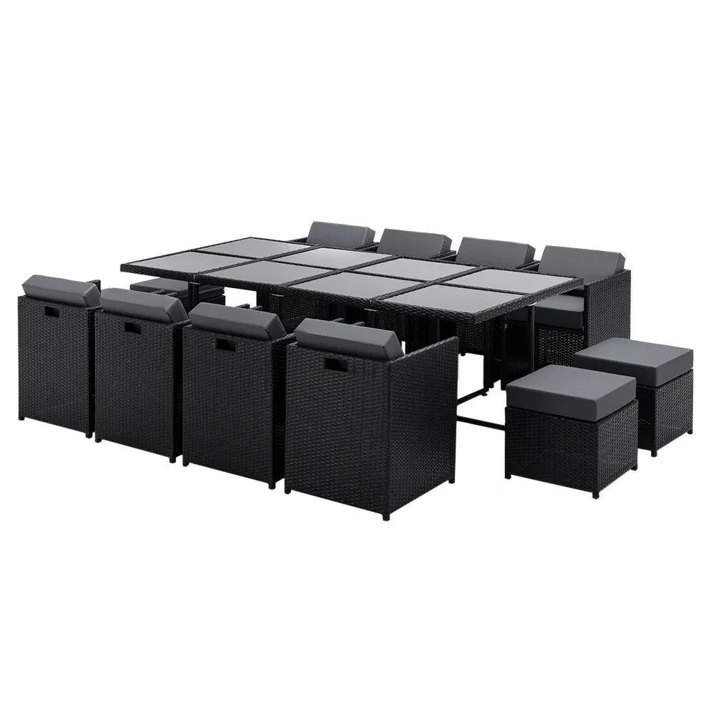 Gardeon Outdoor Dining Set 13 Piece Wicker Table Chairs Setting Black - Mekamart Australia