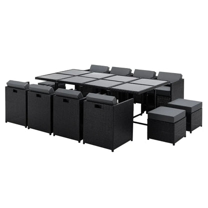 Gardeon Outdoor Dining Set 13 Piece Wicker Table Chairs Setting Black - Mekamart Australia
