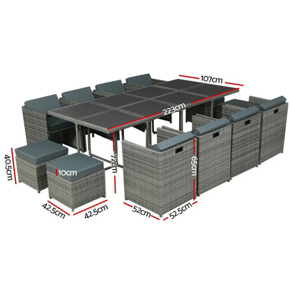 Gardeon Outdoor Dining Set 13 Piece Wicker Table Chairs Setting Grey - Mekamart Australia