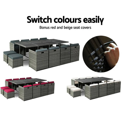 Gardeon Outdoor Dining Set 13 Piece Wicker Table Chairs Setting Grey - Mekamart Australia