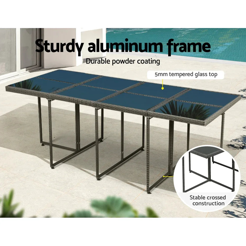 Gardeon Outdoor Dining Set 13 Piece Wicker Table Chairs Setting Grey - Mekamart Australia