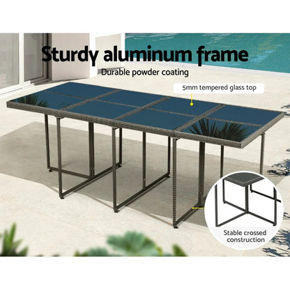 Gardeon Outdoor Dining Set 13 Piece Wicker Table Chairs Setting Grey - Mekamart Australia