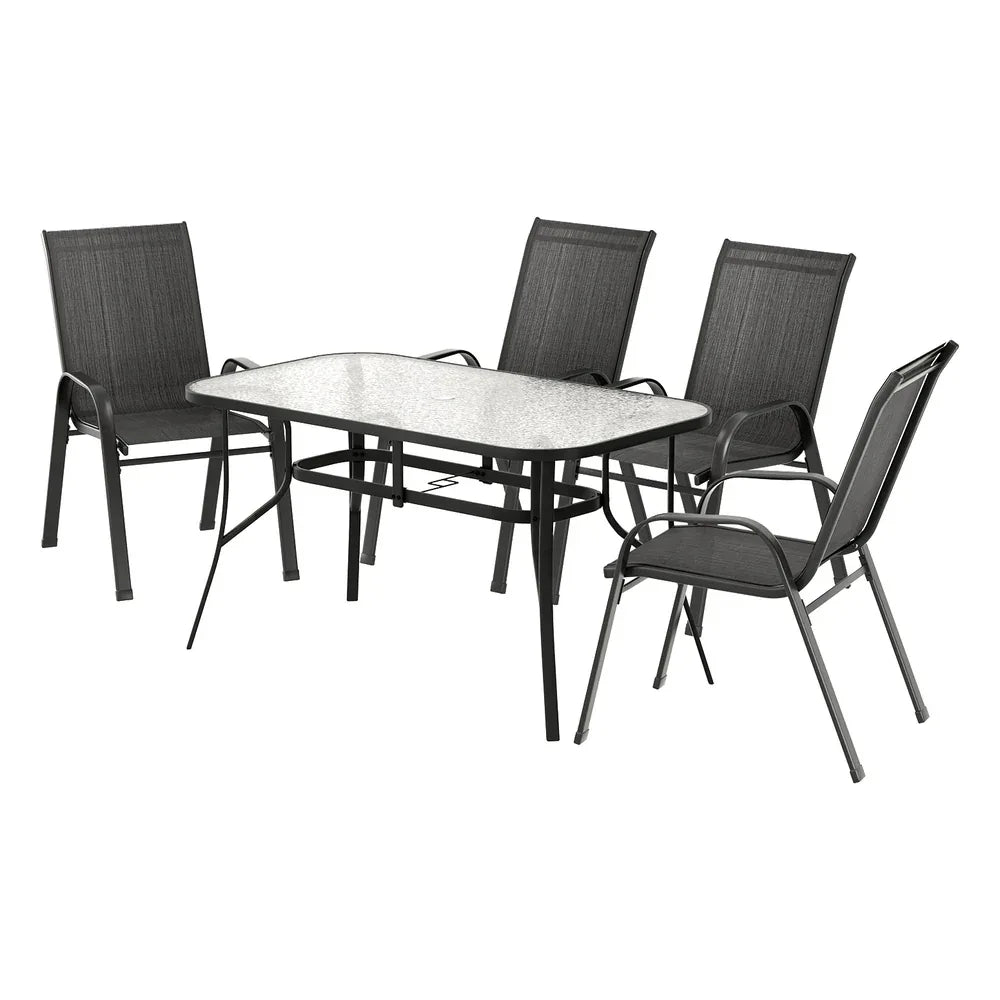 Gardeon 5PC Outdoor Dining Set Table and Chairs Patio Furniture Bistro Set Garden Black - Mekamart Australia