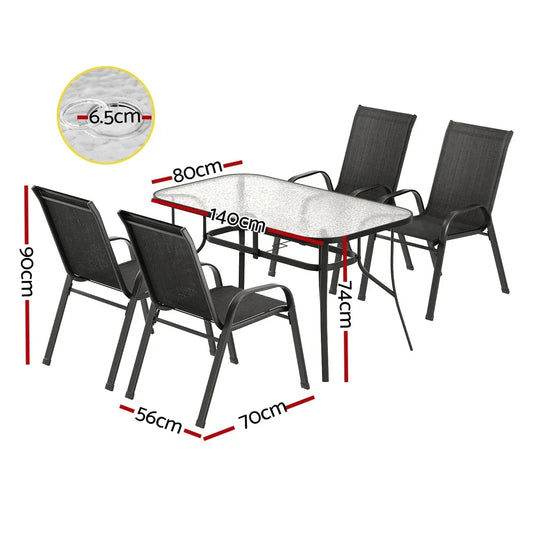 Gardeon 5PC Outdoor Dining Set Table and Chairs Patio Furniture Bistro Set Garden Black - Mekamart Australia