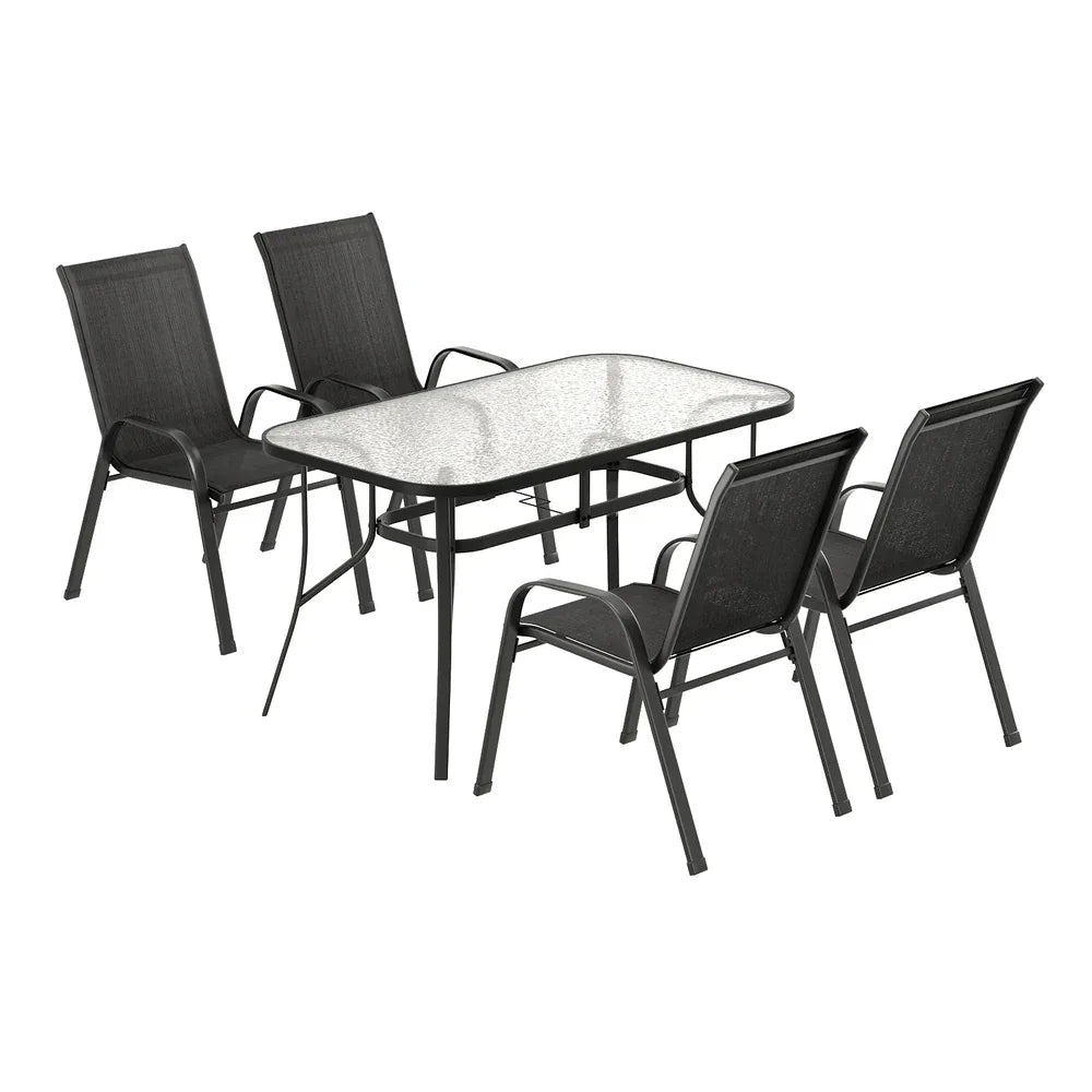 Gardeon 5PC Outdoor Dining Set Table and Chairs Patio Furniture Bistro Set Garden Black - Mekamart Australia