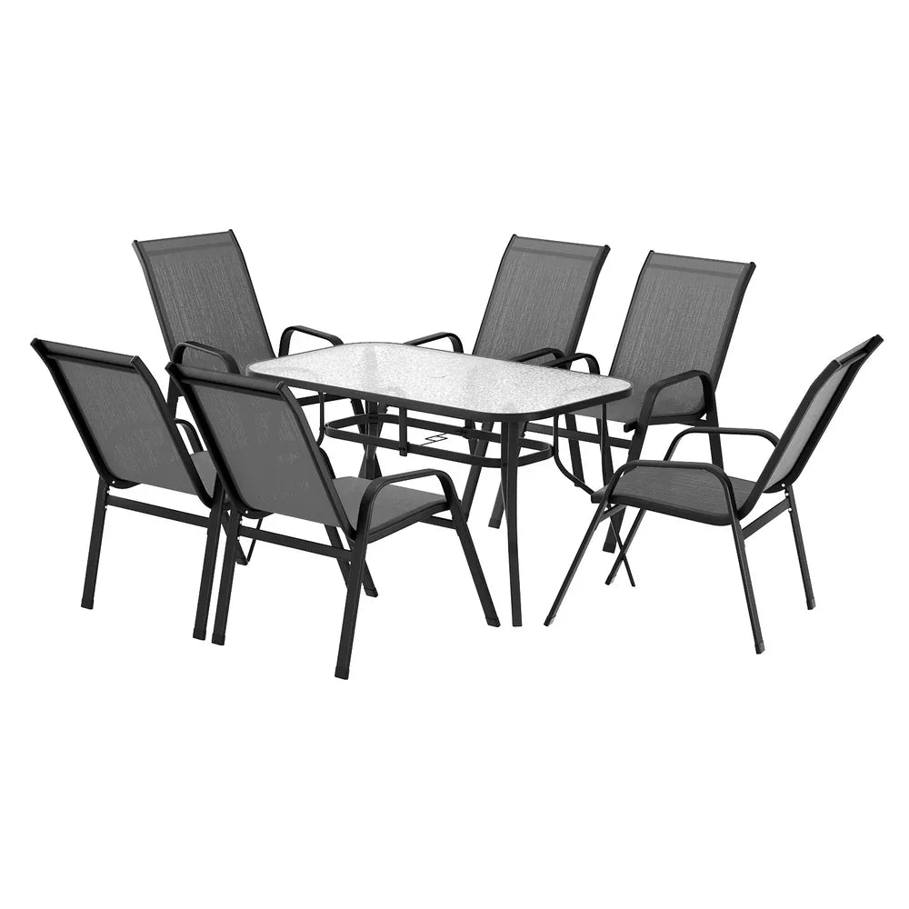 Gardeon 7PC Outdoor Dining Set Table and Chairs Patio Furniture Bistro Set Garden Grey - Mekamart Australia