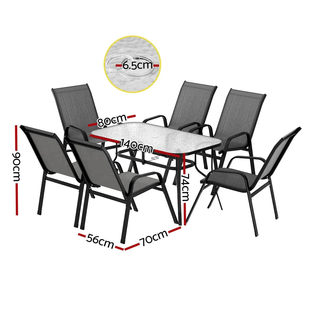 Gardeon 7PC Outdoor Dining Set Table and Chairs Patio Furniture Bistro Set Garden Grey - Mekamart Australia