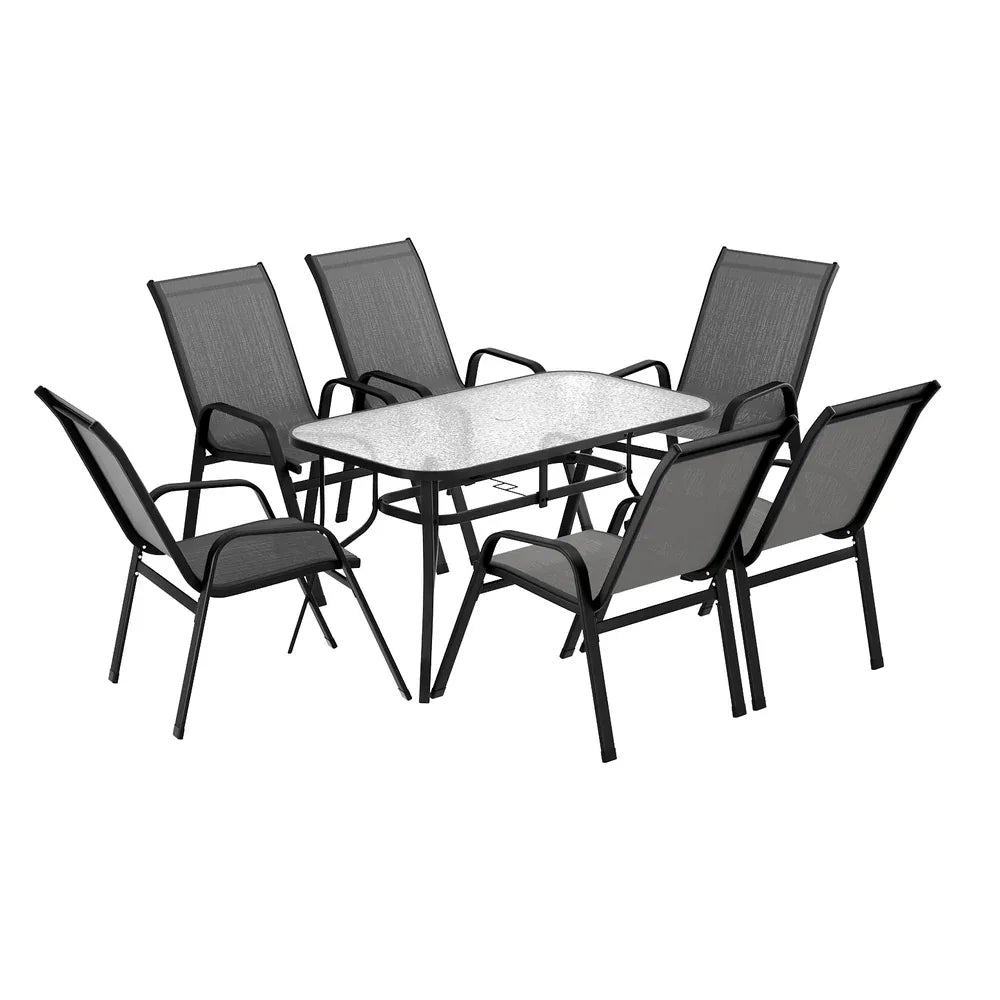 Gardeon 7PC Outdoor Dining Set Table and Chairs Patio Furniture Bistro Set Garden Grey - Mekamart Australia