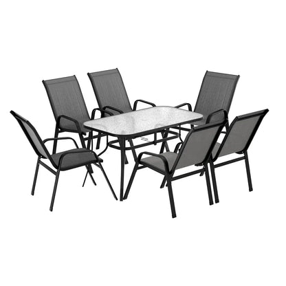 Gardeon 7PC Outdoor Dining Set Table and Chairs Patio Furniture Bistro Set Garden Grey - Mekamart Australia