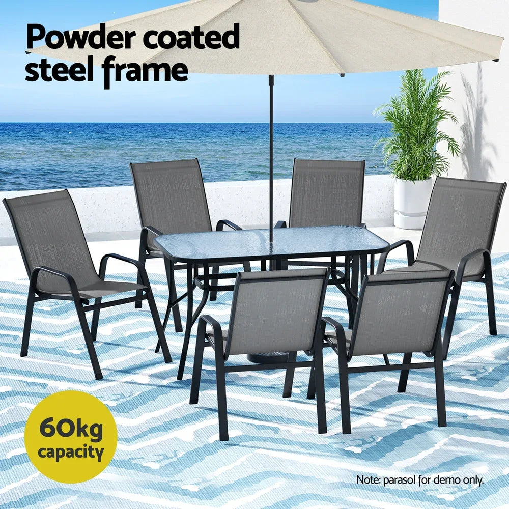 Gardeon 7PC Outdoor Dining Set Table and Chairs Patio Furniture Bistro Set Garden Grey - Mekamart Australia