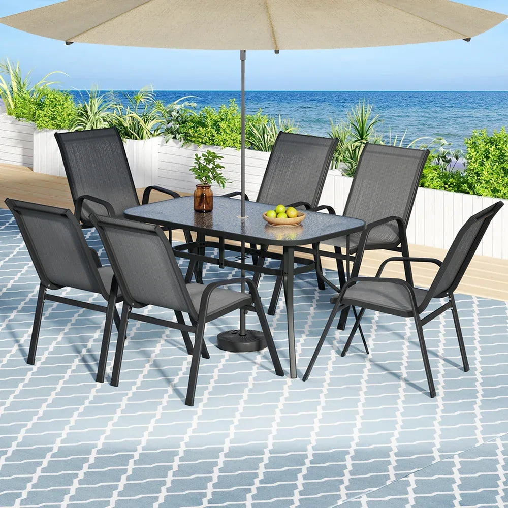 Gardeon 7PC Outdoor Dining Set Table and Chairs Patio Furniture Bistro Set Garden Grey - Mekamart Australia