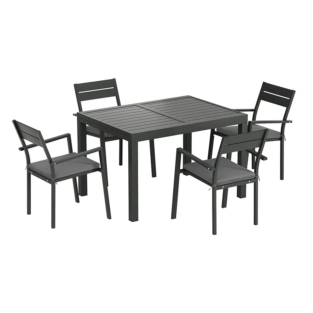 Gardeon Outdoor Dining Set 5 Piece Aluminum Extendable Table Setting Black - Mekamart Australia