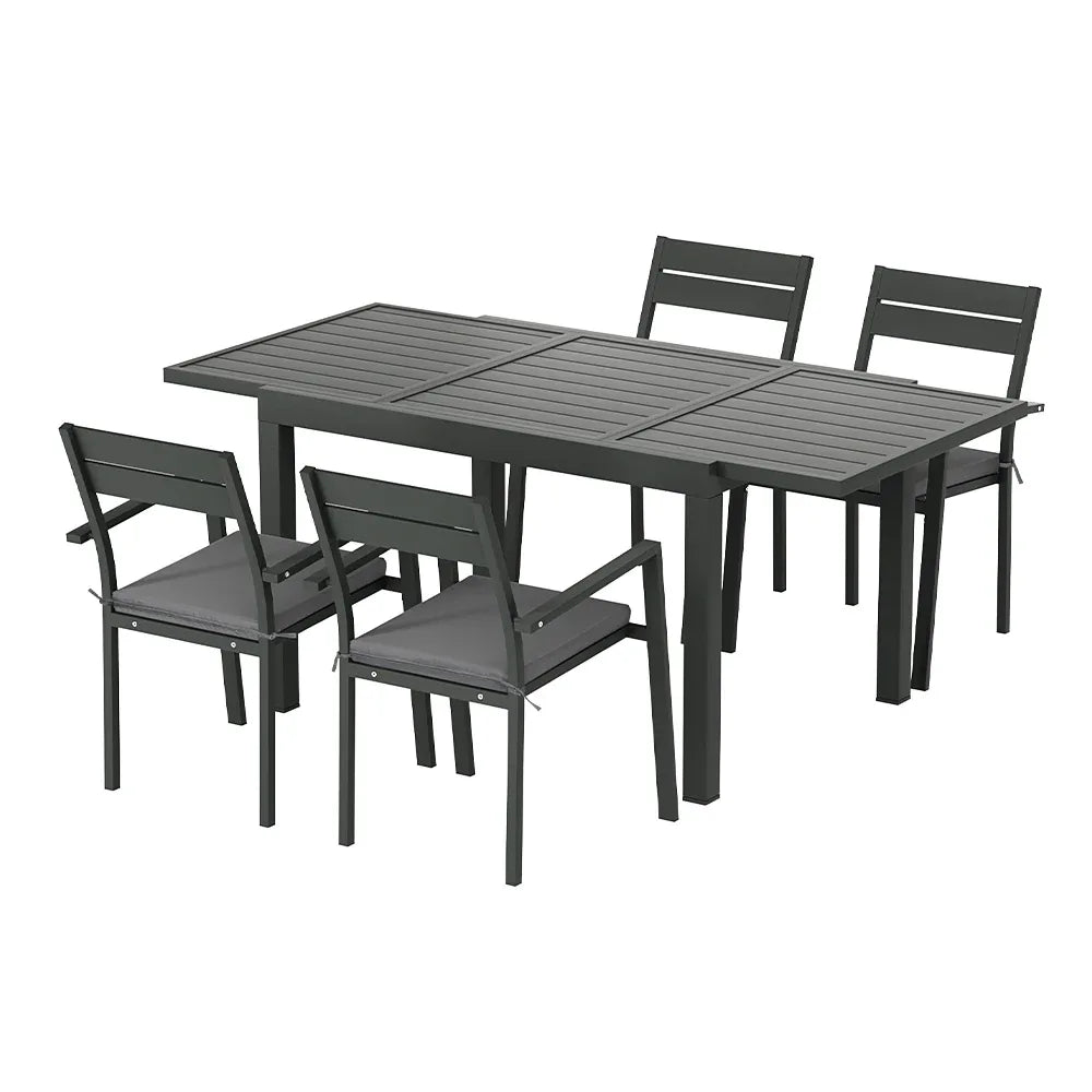 Gardeon Outdoor Dining Set 5 Piece Aluminum Extendable Table Setting Black - Mekamart Australia