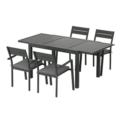 Gardeon Outdoor Dining Set 5 Piece Aluminum Extendable Table Setting Black - Mekamart Australia