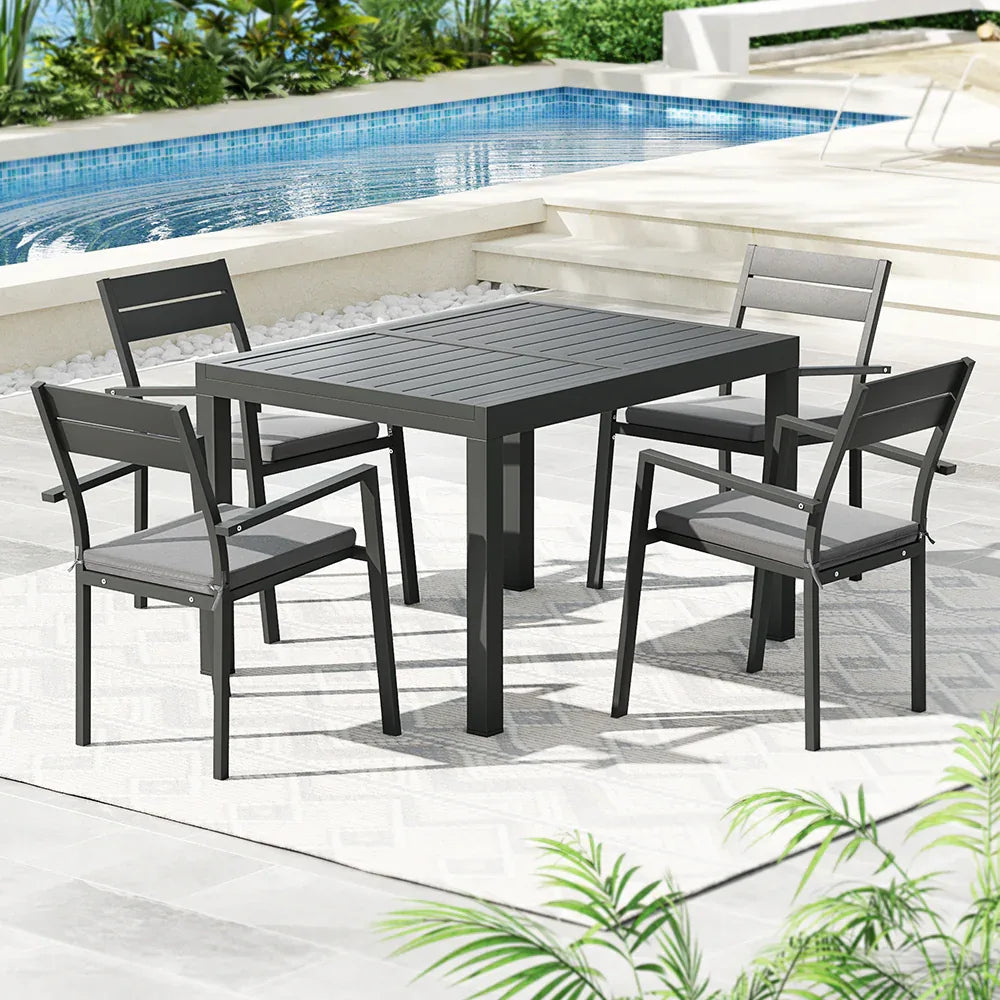Gardeon Outdoor Dining Set 5 Piece Aluminum Extendable Table Setting Black - Mekamart Australia