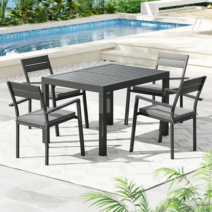 Gardeon Outdoor Dining Set 5 Piece Aluminum Extendable Table Setting Black - Mekamart Australia
