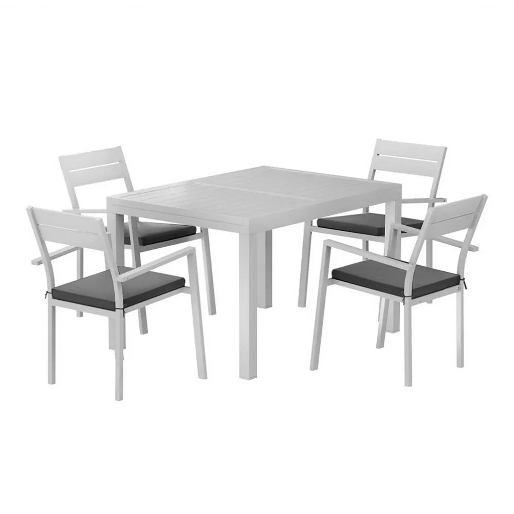 Gardeon Outdoor Dining Set 5 Piece Aluminum Extendable Table Setting White - Mekamart Australia