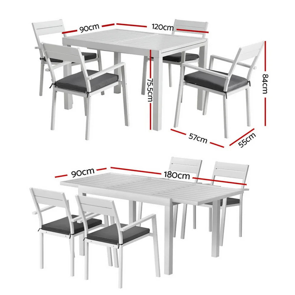 Gardeon Outdoor Dining Set 5 Piece Aluminum Extendable Table Setting White - Mekamart Australia