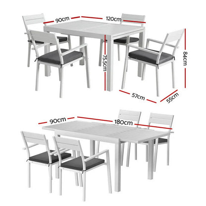 Gardeon Outdoor Dining Set 5 Piece Aluminum Extendable Table Setting White - Mekamart Australia