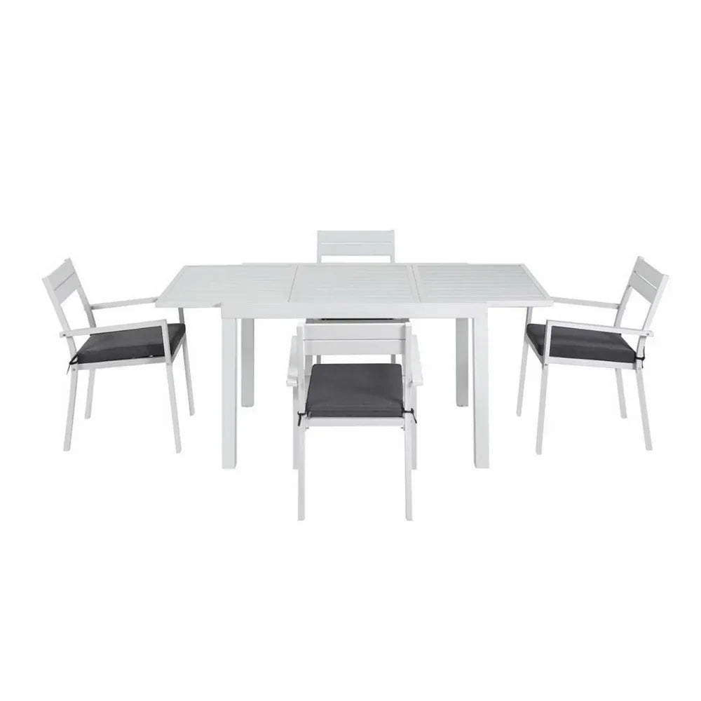 Gardeon Outdoor Dining Set 5 Piece Aluminum Extendable Table Setting White - Mekamart Australia