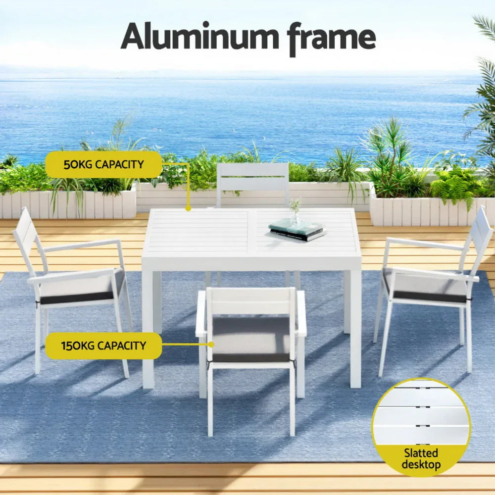 Gardeon Outdoor Dining Set 5 Piece Aluminum Extendable Table Setting White - Mekamart Australia