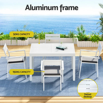 Gardeon Outdoor Dining Set 5 Piece Aluminum Extendable Table Setting White - Mekamart Australia