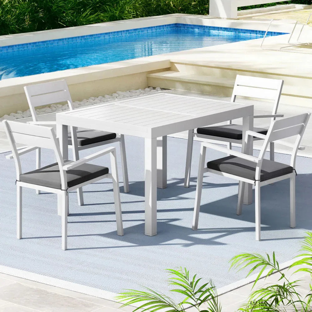 Gardeon Outdoor Dining Set 5 Piece Aluminum Extendable Table Setting White - Mekamart Australia