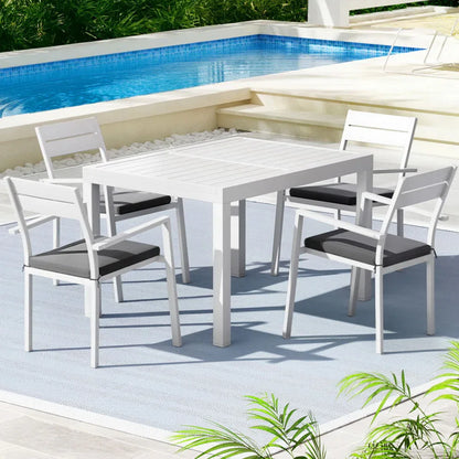 Gardeon Outdoor Dining Set 5 Piece Aluminum Extendable Table Setting White - Mekamart Australia