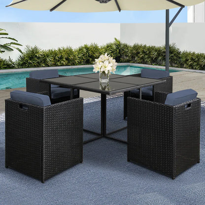 Gardeon Outdoor Dining Set 5 Piece Wicker Table Chairs Setting Black - Mekamart Australia