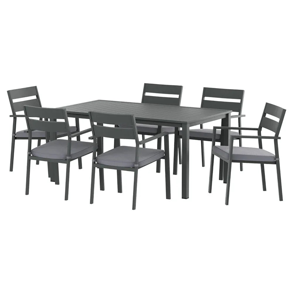 Gardeon Outdoor Dining Set 7 Piece Aluminum Table Chairs Setting Black - Mekamart Australia