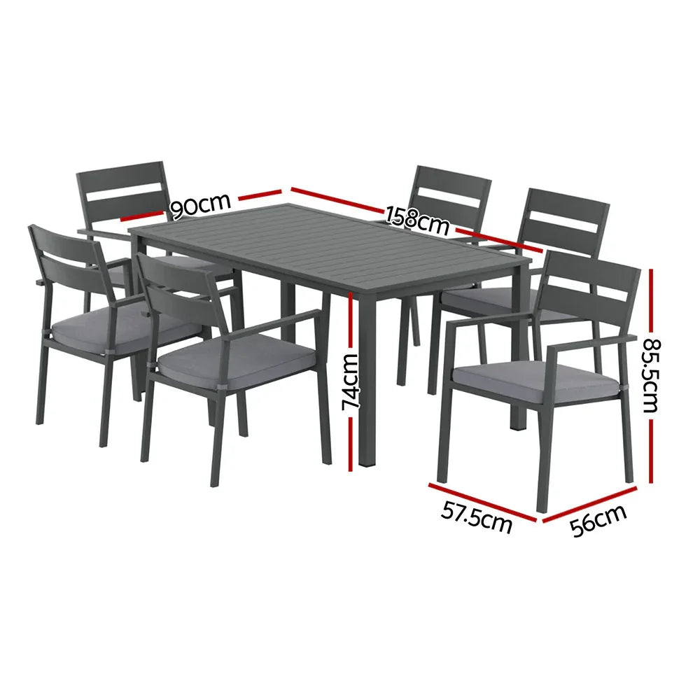 Gardeon Outdoor Dining Set 7 Piece Aluminum Table Chairs Setting Black - Mekamart Australia