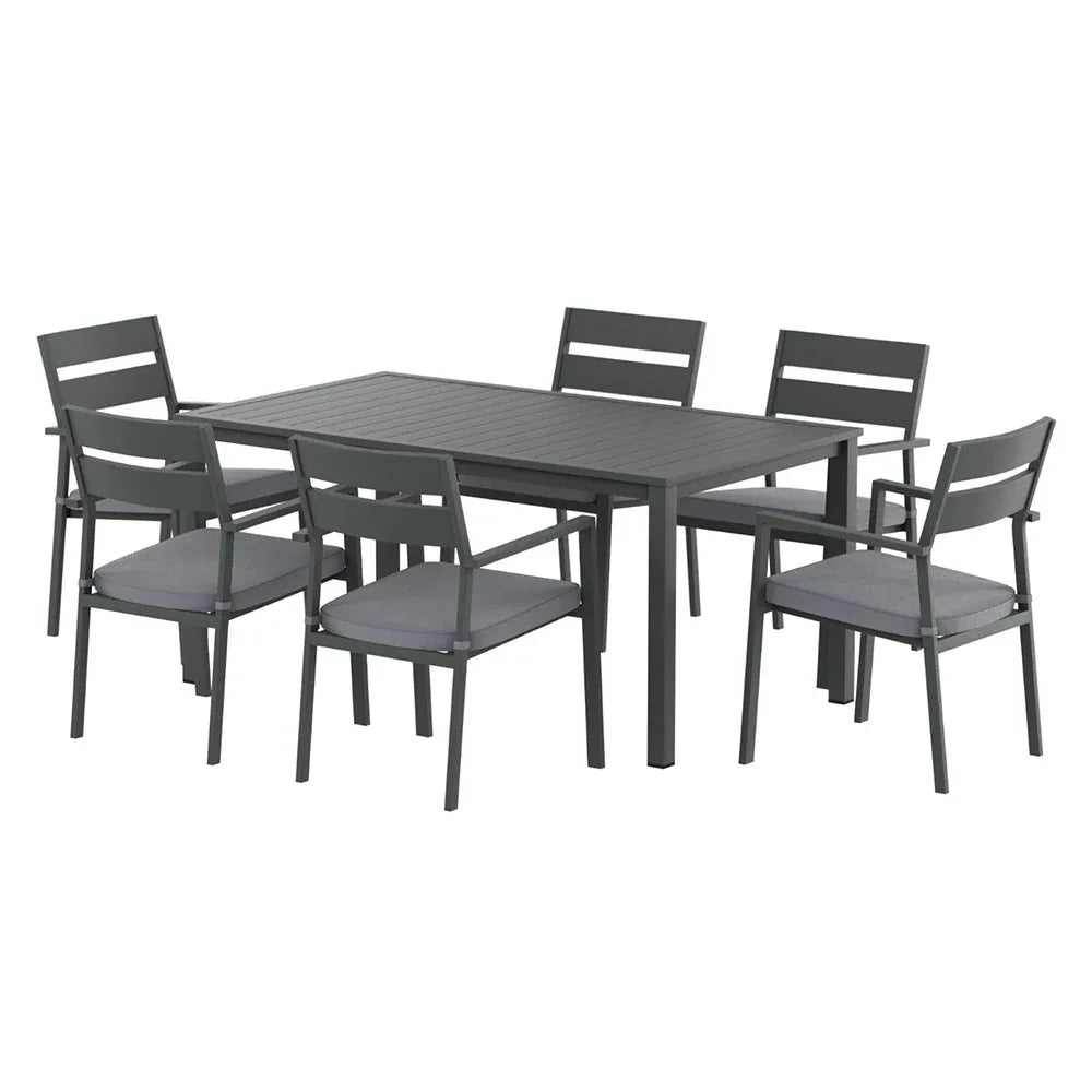 Gardeon Outdoor Dining Set 7 Piece Aluminum Table Chairs Setting Black - Mekamart Australia