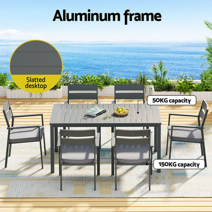 Gardeon Outdoor Dining Set 7 Piece Aluminum Table Chairs Setting Black - Mekamart Australia