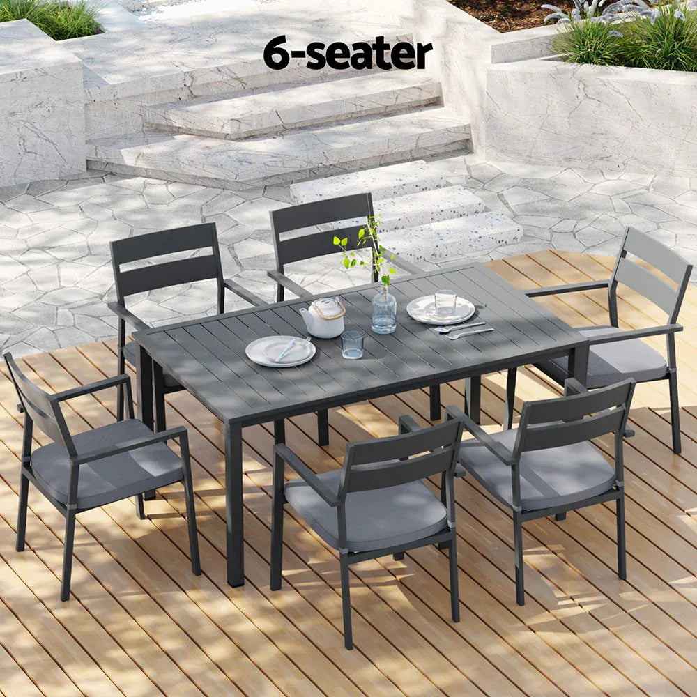 Gardeon Outdoor Dining Set 7 Piece Aluminum Table Chairs Setting Black - Mekamart Australia