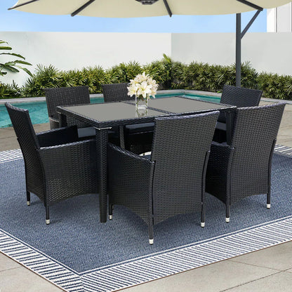 Gardeon Outdoor Dining Set 7 Piece Wicker Lounge Setting Black - Mekamart Australia