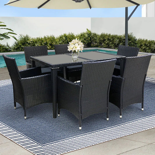 Gardeon Outdoor Dining Set 7 Piece Wicker Lounge Setting Black - Mekamart Australia