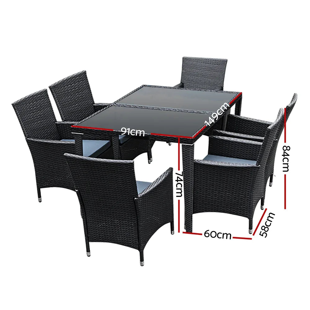Gardeon Outdoor Dining Set 7 Piece Wicker Lounge Setting Black - Mekamart Australia