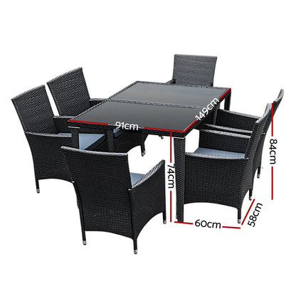 Gardeon Outdoor Dining Set 7 Piece Wicker Lounge Setting Black - Mekamart Australia
