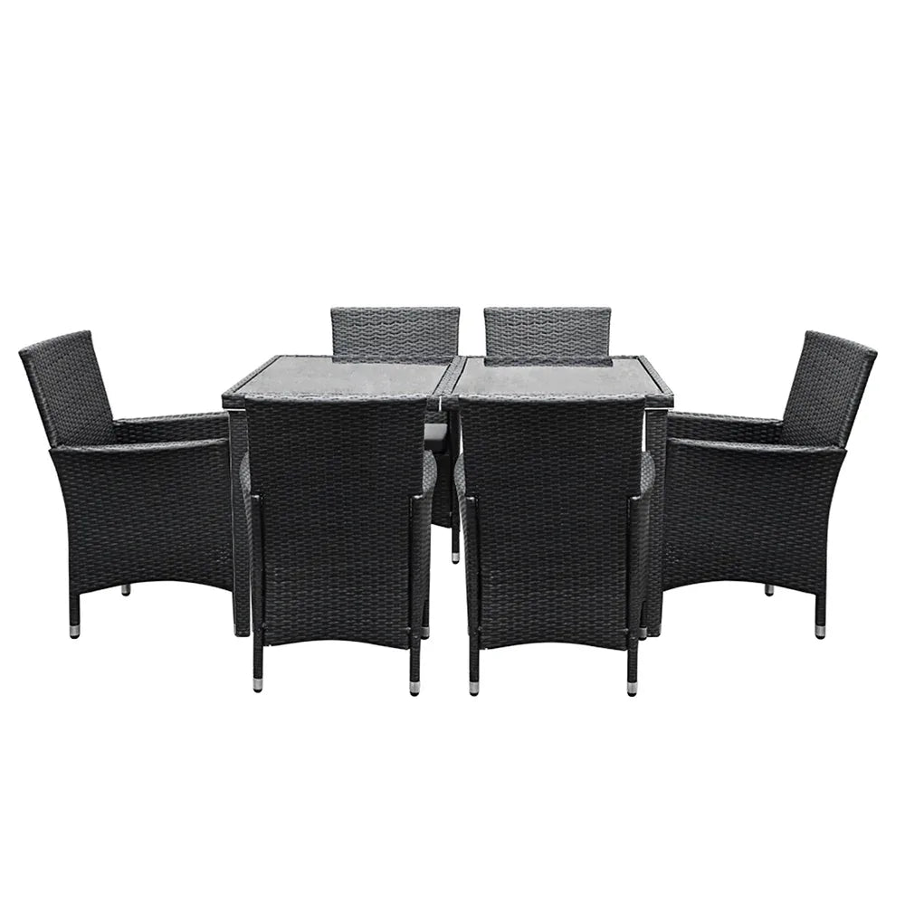 Gardeon Outdoor Dining Set 7 Piece Wicker Lounge Setting Black - Mekamart Australia