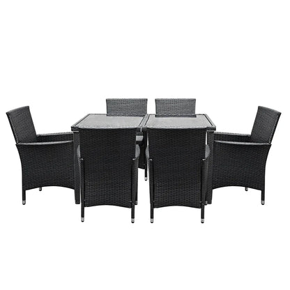 Gardeon Outdoor Dining Set 7 Piece Wicker Lounge Setting Black - Mekamart Australia