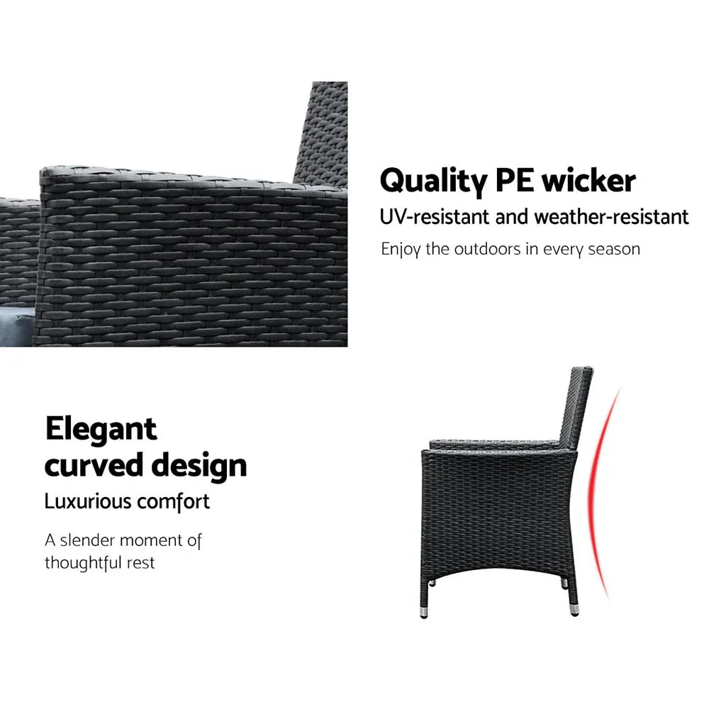 Gardeon Outdoor Dining Set 7 Piece Wicker Lounge Setting Black - Mekamart Australia